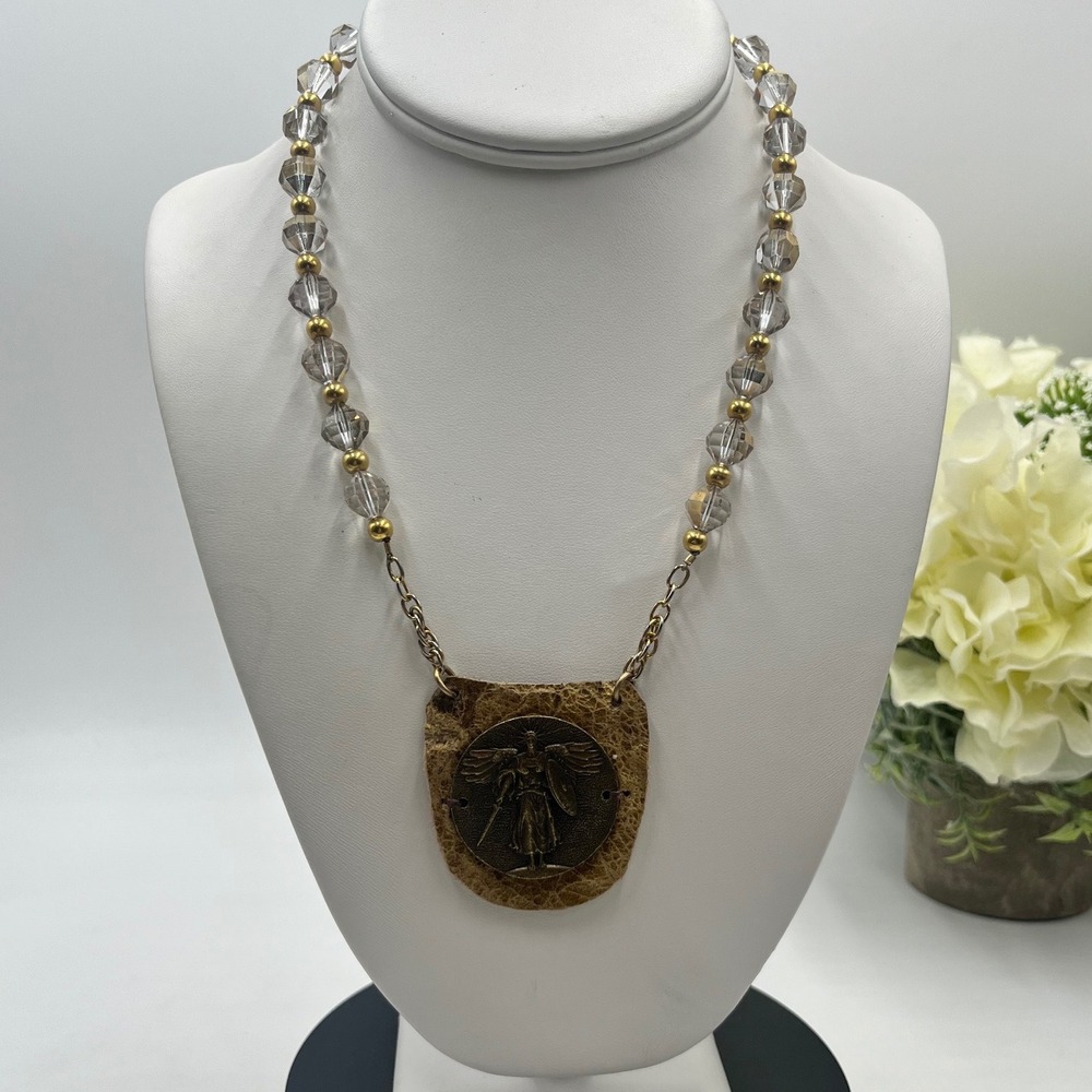 Jacqueline‎ Rose Desigher Victory Medal Necklace Smoky Quartz Leather Medallion